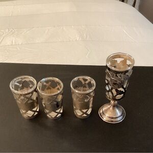 Vintage Silver Overlay Cordial Shot Glass Set.